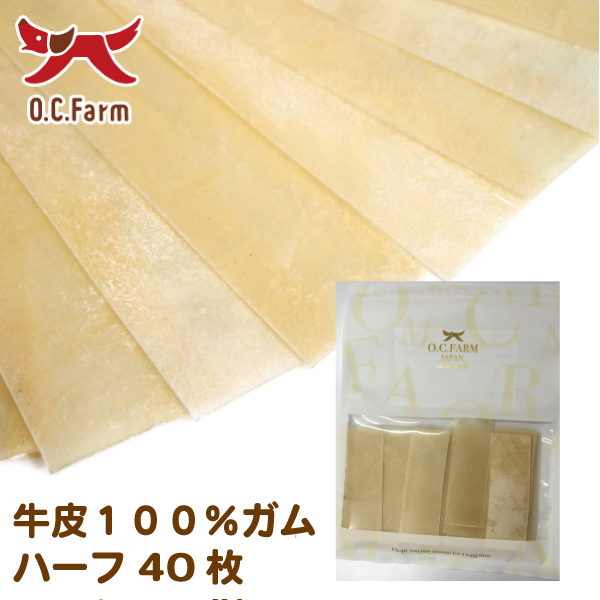 犬 おやつ 牛皮100％ガムハーフ 40枚 （大袋） | 犬おやつ オーシー